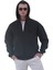 Siyah Basic Oversize Yumuşak Örme Kışlık Kapüşonlu Içi Polarlı 3 Iplik Fermuarlı Hırka Sweatshirt 3