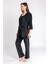 Kadın Siyah Puan Kadife Ip Askı Sabahlık Pantolon 3 Lü Pijama Takım 3