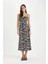 V Yaka Tropikal Desenli Maroken Askılı Maxi Elbise A9178AX24SM 2