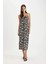 V Yaka Tropikal Desenli Maroken Askılı Maxi Elbise A9178AX24SM 3