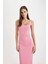 Bodycon Vücuda Oturan Basic Düz Kare Yaka Fitilli Kaşkorse Kolsuz Midi Elbise Z7577AZ24SM 5