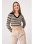Kadın Bej Çizgili Örme Kazak 2