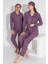 Yeni Sezon Sonbahar/kış Anne / Kız Çocuk Yıldız Desenli Süet Pijama Takımı 2724-10 Lila 2