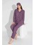 Yeni Sezon Sonbahar/kış Anne / Kız Çocuk Yıldız Desenli Süet Pijama Takımı 2724-10 Lila 3