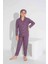 Yeni Sezon Sonbahar/kış Anne / Kız Çocuk Yıldız Desenli Süet Pijama Takımı 2724-10 Lila 4