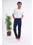 Erkek Ekose Baskılı %100 Pamuk Cepsiz Beli Lastikli Pijama Altı Mavi 4