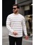 Unique Baskılı Çizgili Erkek Sweatshirt - Bej 1