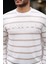 Unique Baskılı Çizgili Erkek Sweatshirt - Bej 2