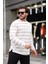 Unique Baskılı Çizgili Erkek Sweatshirt - Bej 4