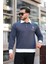 Polo Yaka Düğmeli Nakışlı Sweatshirt - Füme 3