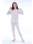 Minimal Çiçek Detaylı Mavi Kız Çocuk Pijama Takımı 2