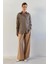 Kadın Camel Lacivert Tek Cepli Çizgili Oversize Gömlek 5