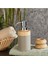 Bambu Desenli 5'li Banyo Seti, Çöp Kovası, Sıvı Sabunluk, Diş Fırçalık, Bej 4