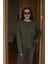 Kadın Haki Yeşil Yakası Renk Detaylı Sweatshirt 1
