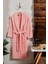 TeknoTrust Pembe pamuklu düz bukle şal yaka bornoz, rahat ve şık tasarım. 1