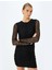 Uzun Kollu Yuvarlak Yaka Slim Fit Drapeli Dantel Mini Elbise 2