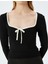 Kalp Yaka Fiyonk Detaylı Fitilli Uzun Kollu Slim Fit Bluz 5