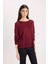 Regular Fit Bisiklet Yaka Basic Düz Bordo Triko Kazak C6818AX24WN 5