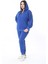 Kadın Büyük Beden Saks Ön Fermuarlı Taş Detaylı Kapşonlu Sweatshirt Pantolon Ikili Takım 26A28091 1