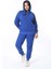Kadın Büyük Beden Saks Ön Fermuarlı Taş Detaylı Kapşonlu Sweatshirt Pantolon Ikili Takım 26A28091 2