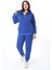 Kadın Büyük Beden Saks Ön Fermuarlı Taş Detaylı Kapşonlu Sweatshirt Pantolon Ikili Takım 26A28091 3