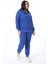 Kadın Büyük Beden Saks Ön Fermuarlı Taş Detaylı Kapşonlu Sweatshirt Pantolon Ikili Takım 26A28091 4