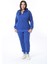 Kadın Büyük Beden Saks Ön Fermuarlı Taş Detaylı Kapşonlu Sweatshirt Pantolon Ikili Takım 26A28091 5