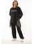 Kadın Büyük Beden Siyah Sim Detaylı Sweatshirt Pantolon Ikili Takım 65N37054 3