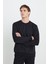 Erkek Siyah Standart Fit Normal Kesim Bisiklet Yaka 3 Iplik Pamuklu Sweatshirt 3
