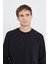 Erkek Siyah Standart Fit Normal Kesim Bisiklet Yaka 3 Iplik Pamuklu Sweatshirt 4