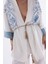 Doğal Nefes Alan Dokulu Kabartma Kumaşlı Nakışlı Kimono Bohem Kaftan Pantolon Yazlık Takım Ekru 2