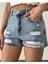 Yırtık Sökük Detaylı Cepli Eskitme Taşlama Püsküllü Cepli Yüksek Bel Kadın Denim Kot Şort 1