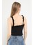 Fırfır Askılı Düğmeli Esnek Basic Büstiyer Bluz Siyah 5