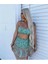 Bohem Çiçekli Etek Bağlamalı Viskon Sahil Beach Tatil Bodrum Crop Bluz Takım Yeşil 3