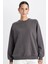 Oversize Geniş Kalıp Bisiklet Yaka Kalın Basic Düz Sweatshirt V2697AZ24WN 1