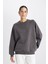 Oversize Geniş Kalıp Bisiklet Yaka Kalın Basic Düz Sweatshirt V2697AZ24WN 3