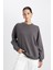 Oversize Geniş Kalıp Bisiklet Yaka Kalın Basic Düz Sweatshirt V2697AZ24WN 4