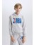 Erkek Çocuk Gri NBA Wordmark Kapüşonlu Kalın Sweatshirt D4857A824WN 1