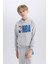 Erkek Çocuk Gri NBA Wordmark Kapüşonlu Kalın Sweatshirt D4857A824WN 4