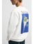 The Champ Clothing Beyaz New York Baskılı Sırt Baskı Detaylı Bisiklet Yaka Oversize Sweatshirt 4