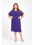 Büyük Beden Mor Renkli Taş Baskılı Kısa Abiye Elbise 1