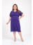 Büyük Beden Mor Renkli Taş Baskılı Kısa Abiye Elbise 2