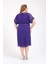 Büyük Beden Mor Renkli Taş Baskılı Kısa Abiye Elbise 4