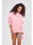 Fiyonk Desen Taş Baskılı Kapüşonlu Içi Polar Oversize Pembe Sweatshirt 2