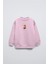 Pembe Bisiklet Yaka Retro Fashion Yazılı Puantiyeli Ayıcık Baskılı Oversize Çocuk Sweatshirt 1