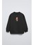 Siyah Bisiklet Yaka Retro Fashion Yazılı Puantiyeli Ayıcık Baskılı Oversize Çocuk Sweatshirt 1