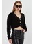 Siyah Saç Örgü Desenli Triko Hırka 2