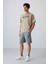 Bej Pamuklu Kalın Yumuşak Dokulu Oversize Fit Baskılı Erkek T-Shirt - 88345 2