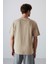 Bej Pamuklu Kalın Yumuşak Dokulu Oversize Fit Baskılı Erkek T-Shirt - 88345 5