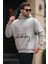 Boyalı Gri Kapüşonlu Baskılı Cep Detaylı Sweatshirt E7076 1